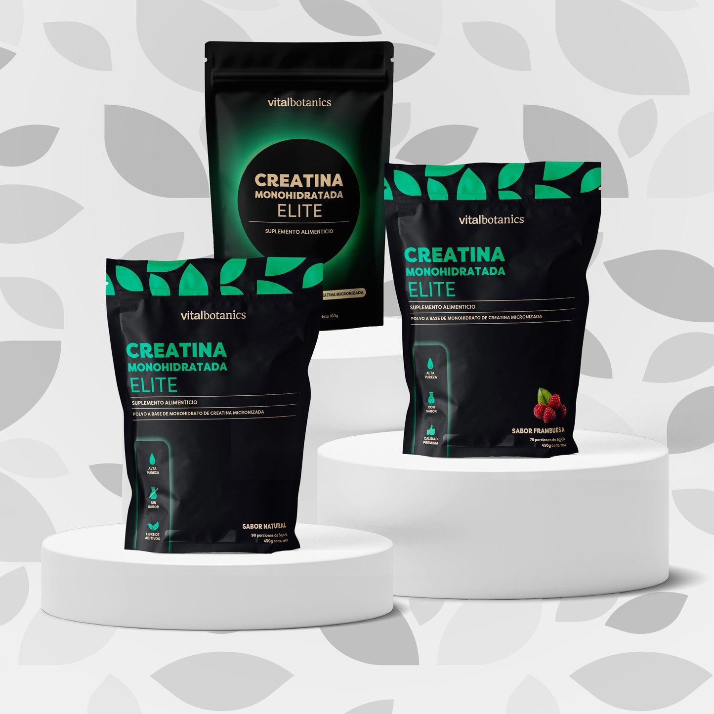 KIT CREATINAS ELITE | CREATINA MONOHIDRATADA ELITE POLVO SABOR NATURAL, CREATINA MONOHIDRATADA ELITE POLVO SABOR FRAMBUESA, CREATINA MONOHIDRATADA ELITE CÁPSULA | KIT CREATINAS ELITE