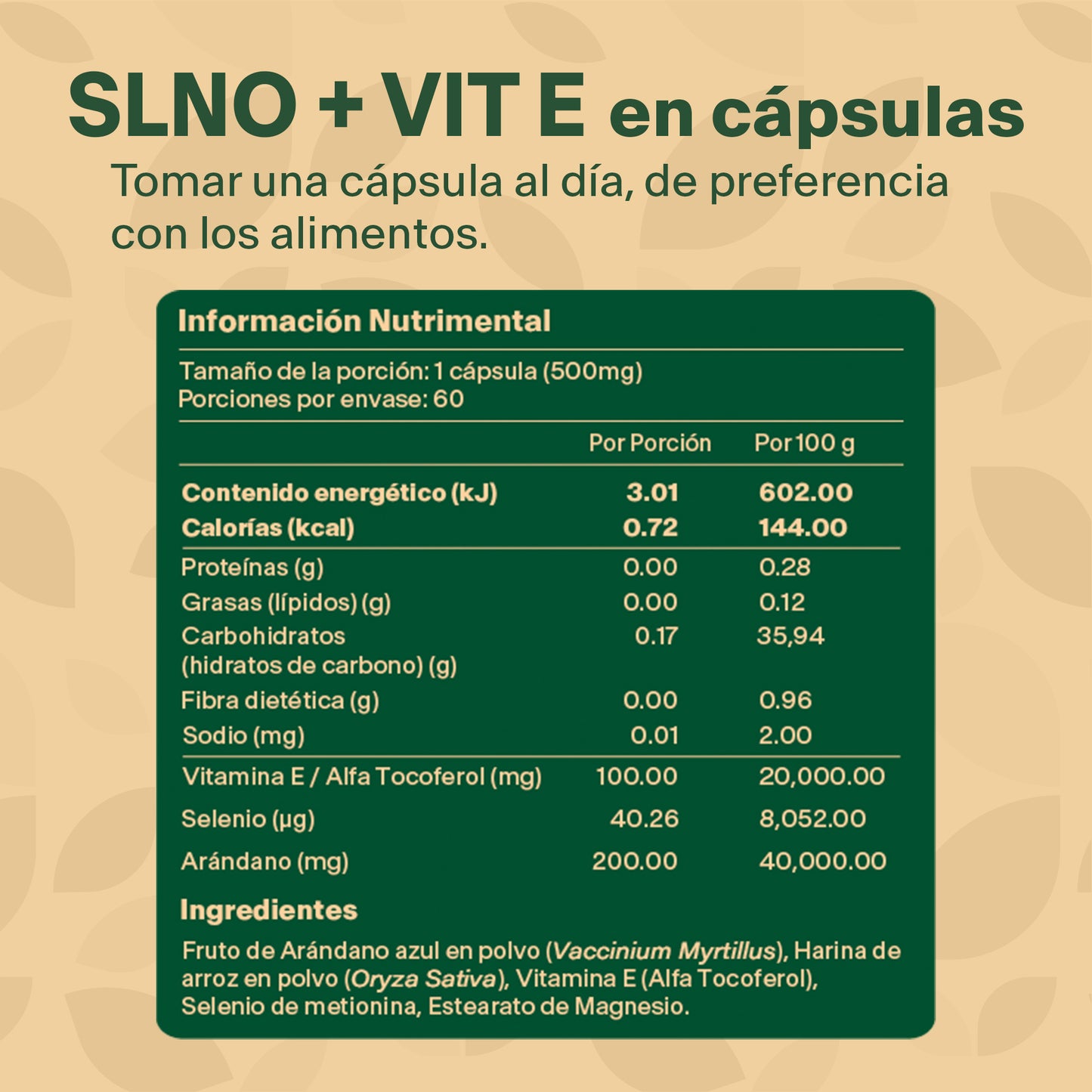 SLNO + VIT E | Vitamina E, Selenio y Arándano