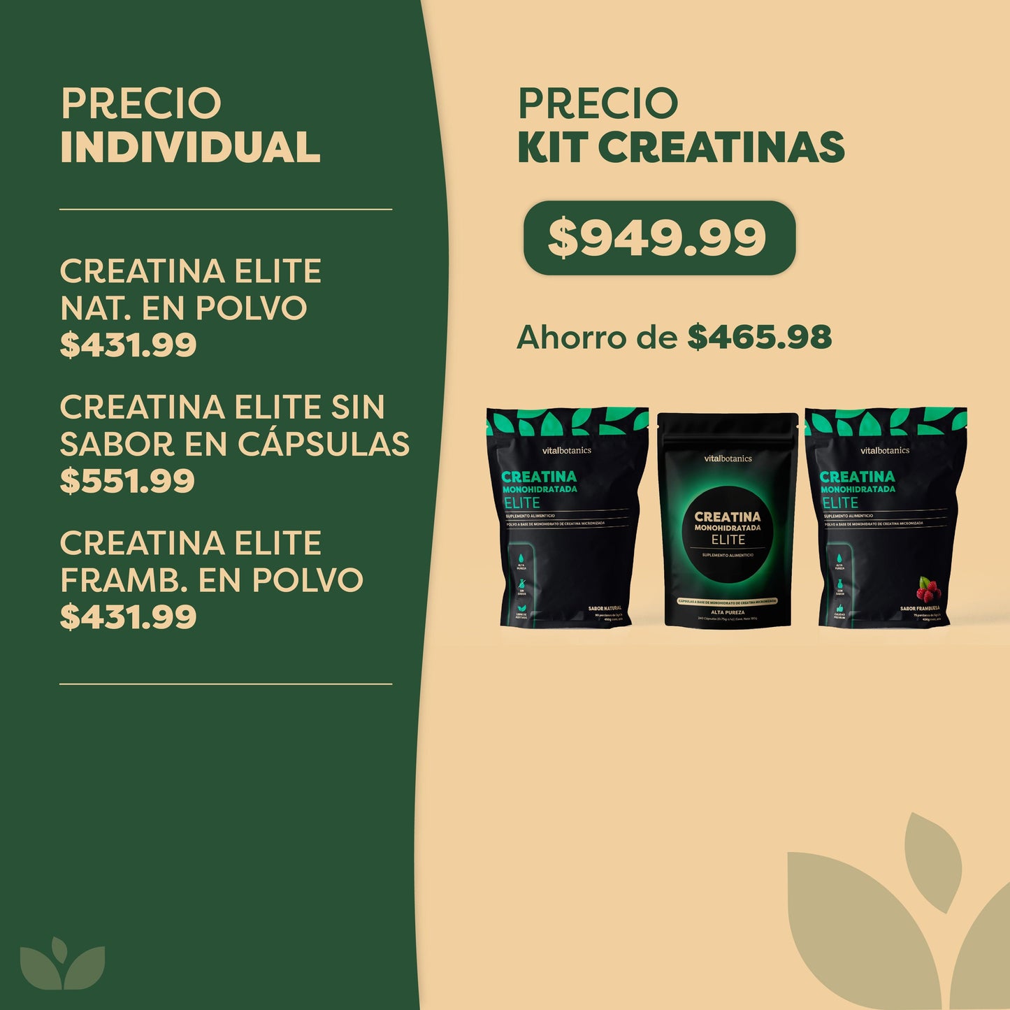 KIT CREATINAS ELITE | CREATINA MONOHIDRATADA ELITE POLVO SABOR NATURAL, CREATINA MONOHIDRATADA ELITE POLVO SABOR FRAMBUESA, CREATINA MONOHIDRATADA ELITE CÁPSULA | KIT CREATINAS ELITE
