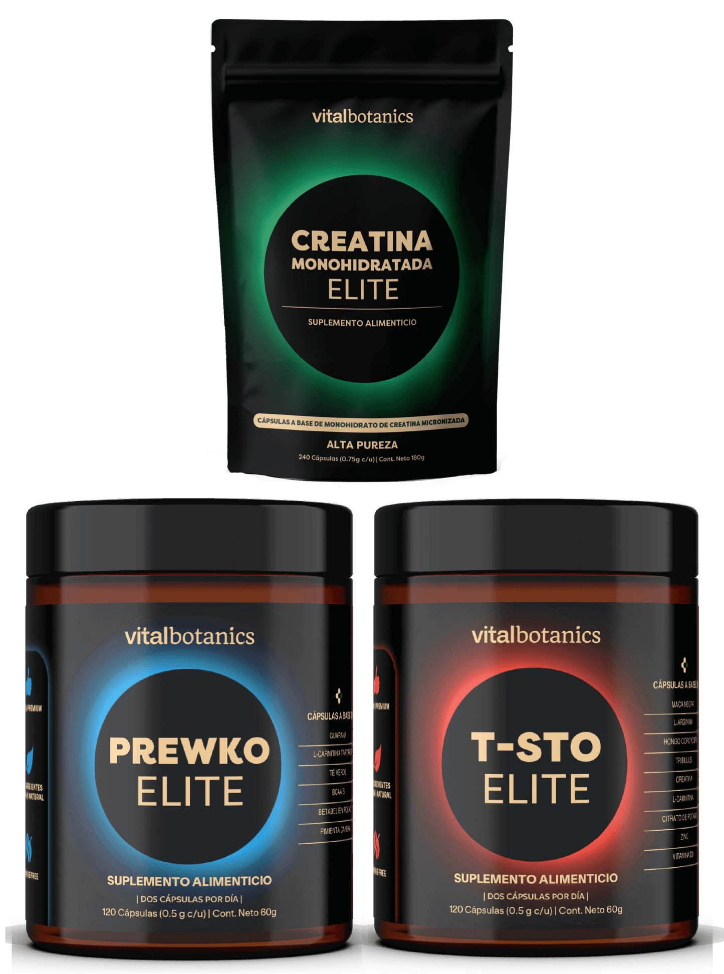 KIT ÉLITE PARA HOMBRE | CREATINA MONOHIDRATADA ELITE, PREWKO ELITE, T-STO ELITE | KIT MEN ELITE