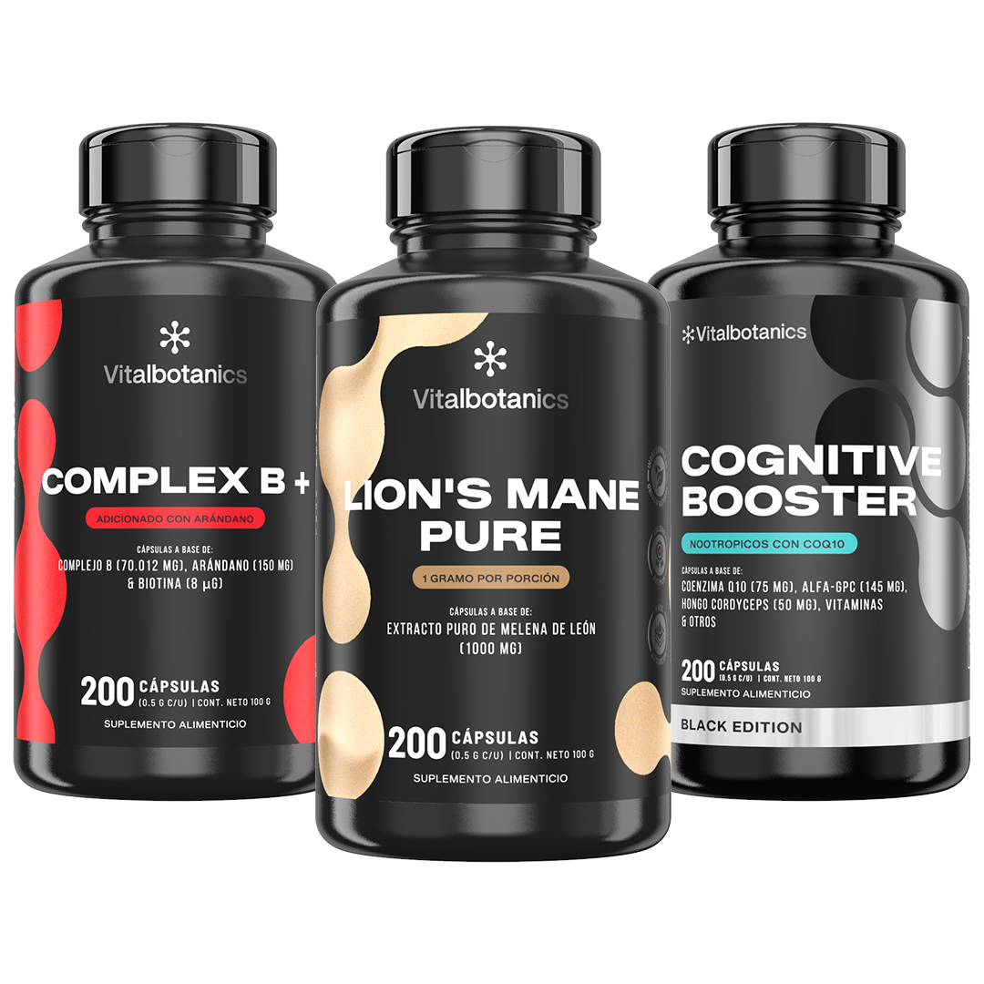 Kit Focus & Mind Vitalbotanics – Lion’s Mane Pure, Cognitive Booster Black y Complex B+