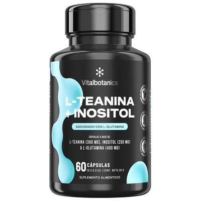 Frasco de L-Teanina + Inositol con L-Glutamina en cápsulas – Vitalbotanics