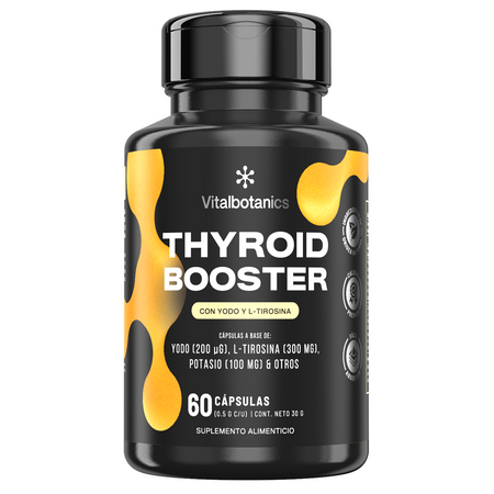 Frasco de Thyroid Booster Vitalbotanics – Yodo, Selenio y L-Tirosina en cápsulas