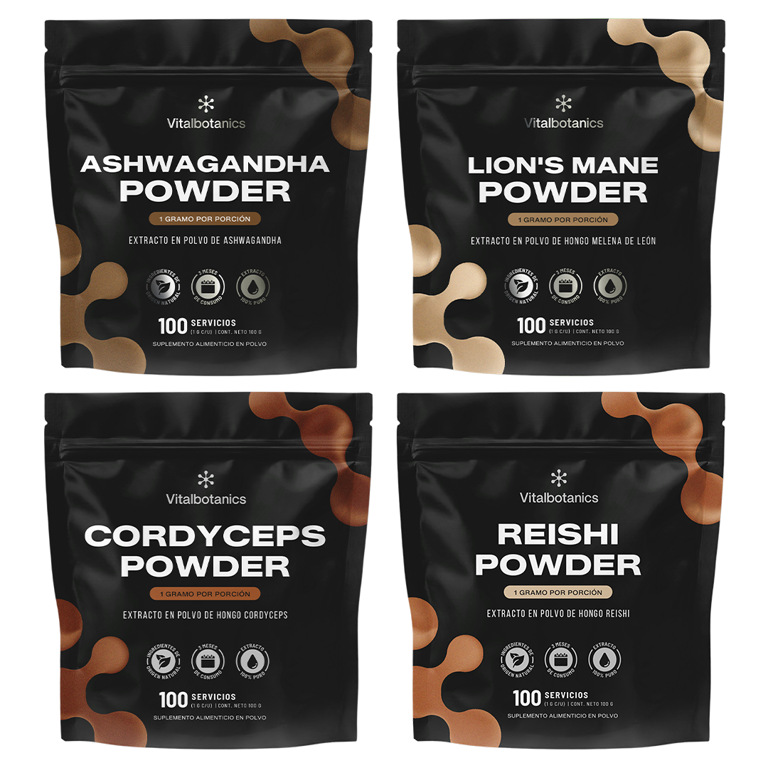 Kit Adaptogens | Ashwagandha + Reishi + Cordyceps + Melena de León