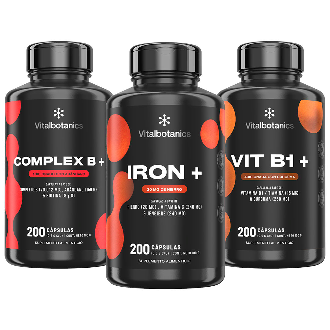 Kit Energy & Vitality Vitalbotanics – Complex B+, Iron+ y Vitamina B1+ en un solo kit