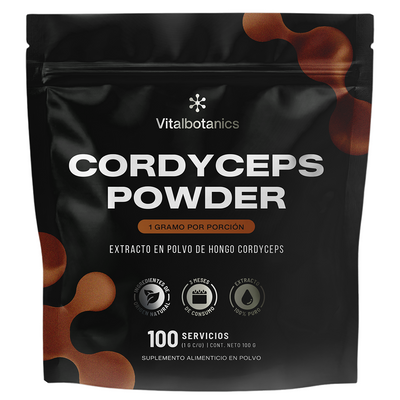 Cordyceps Powder Vitalbotanics – extracto puro de hongo adaptógeno en polvo 100g