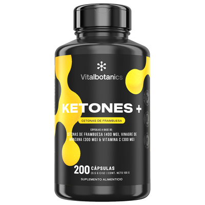 Frasco de Ketones+ Vitalbotanics – Cetonas de Frambuesa con Vinagre de Manzana en cápsulas