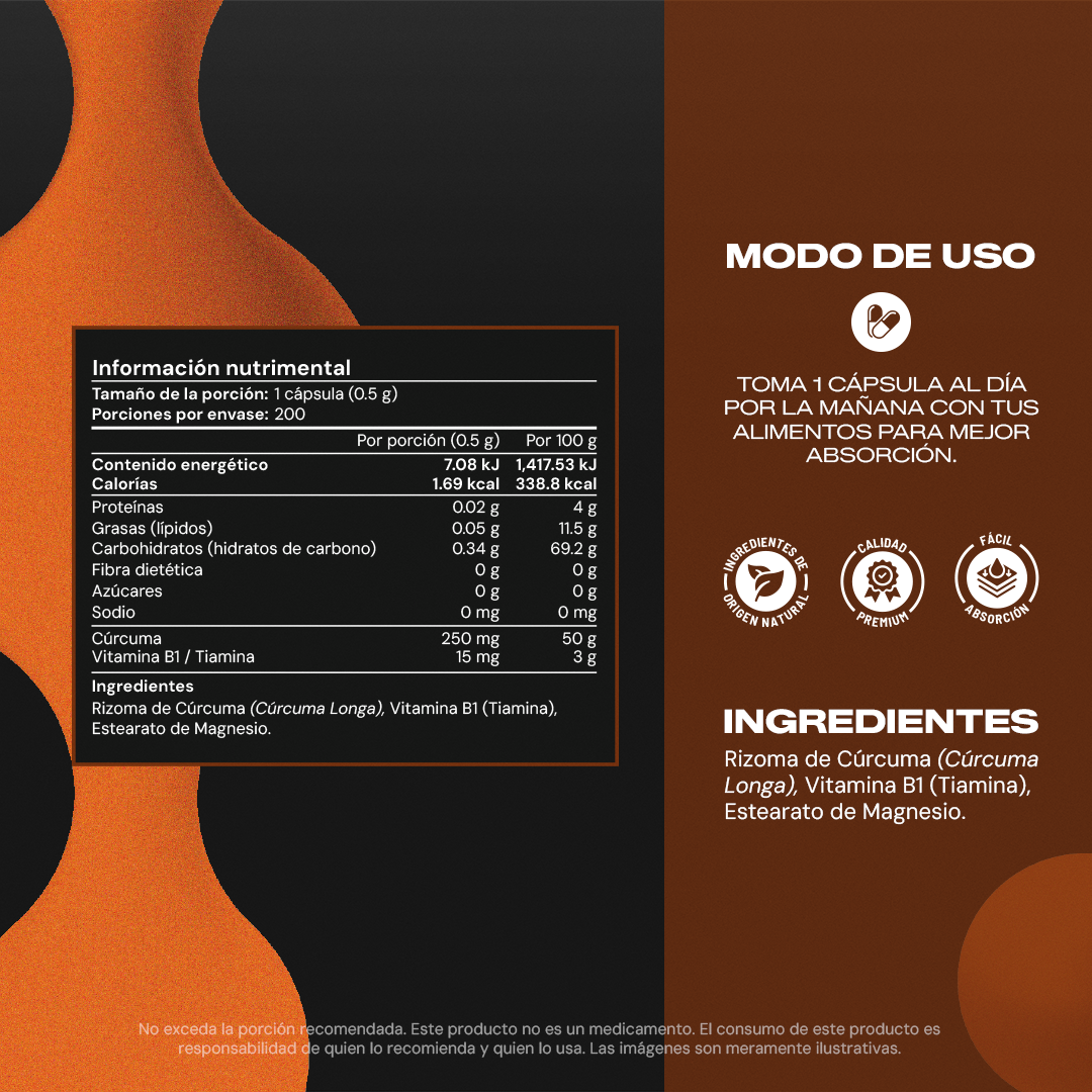 Vit B1+ | Vitamina B1 Tiamina con Cúrcuma - Energía y Sistema Nervioso