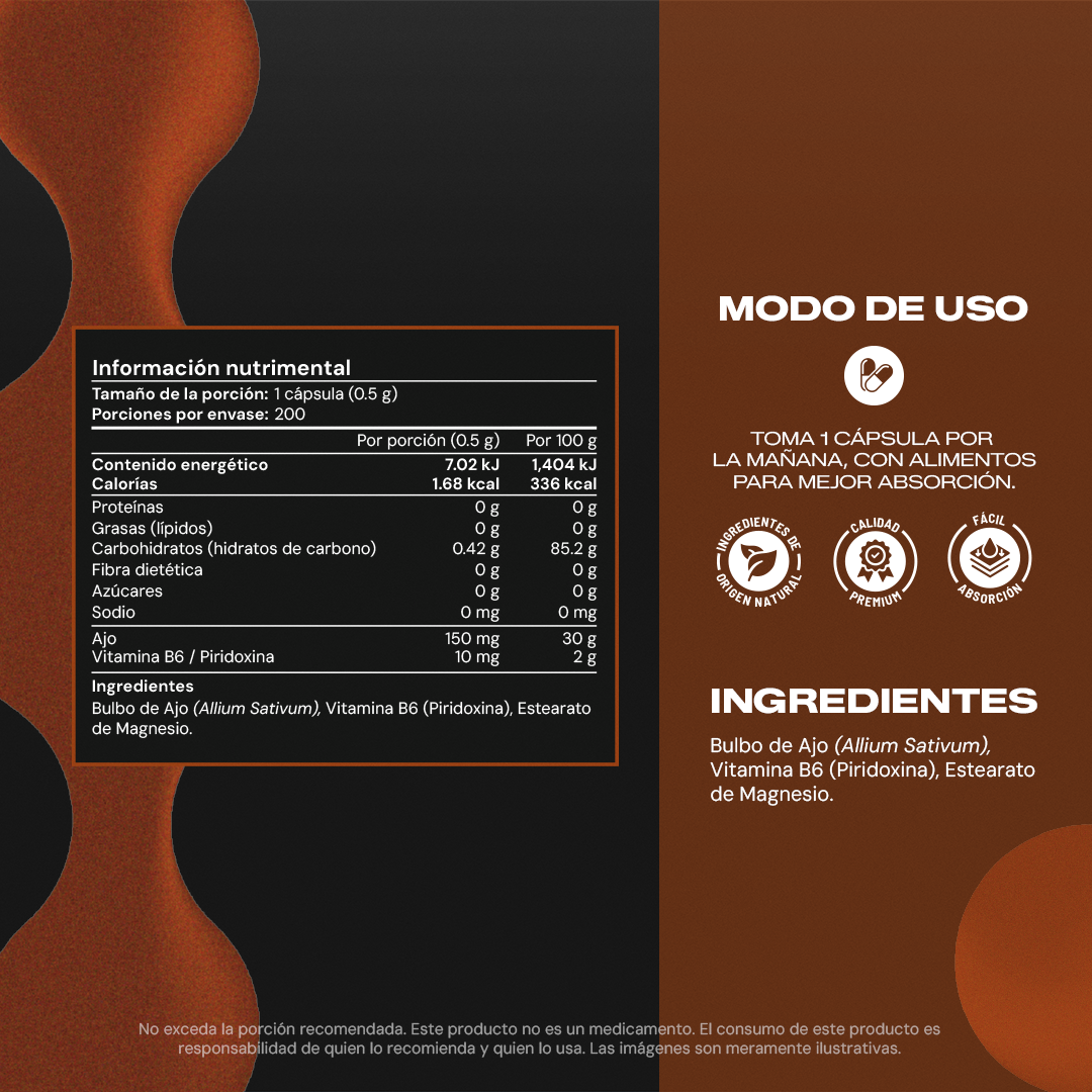 Vit B6+ | Vitamina B6 Piridoxina con Ajo - Neurotransmisores y Energía