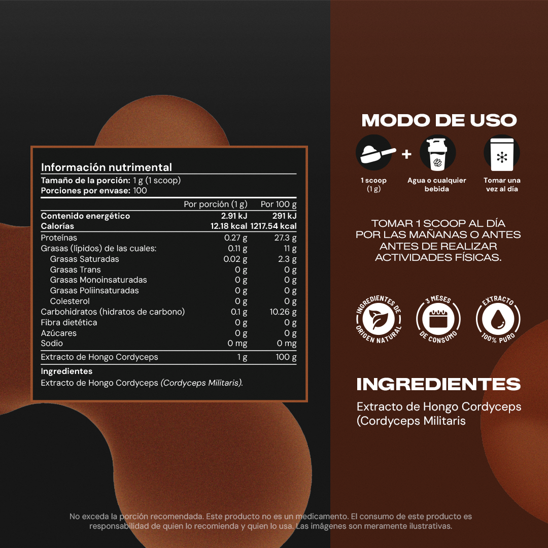 Cordyceps Powder | Extracto Puro de Cordyceps - 100 g en Polvo