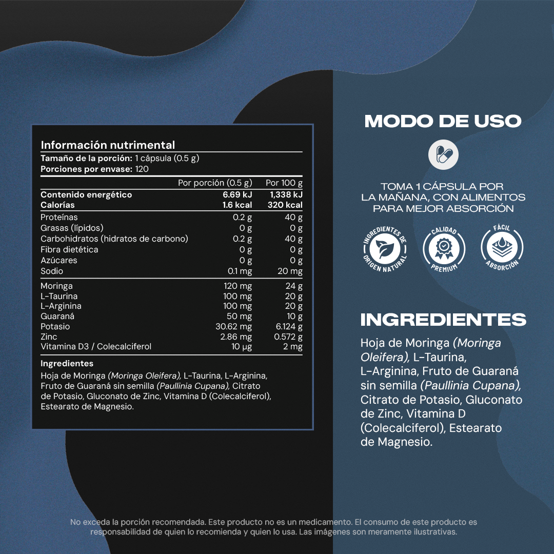 Tabla nutrimental Testo Booster Vitalbotanics 120c – ingredientes masculinos naturales