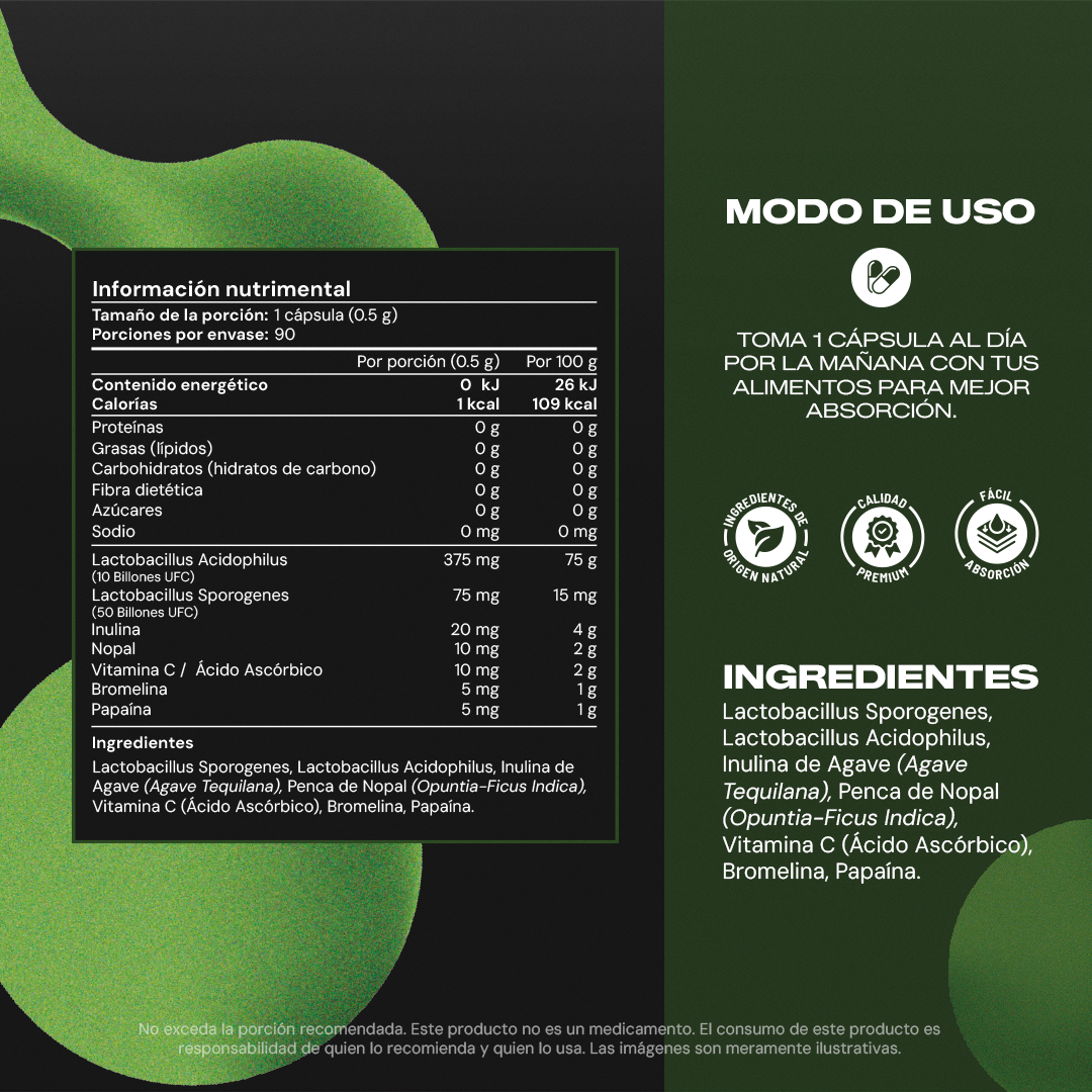 Pre + Probiotics | 60 Billion CFU con Inulina y Enzimas