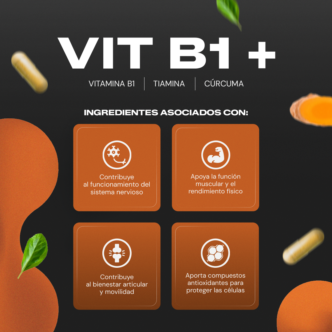 Vit B1+ | Vitamina B1 Tiamina con Cúrcuma - Energía y Sistema Nervioso
