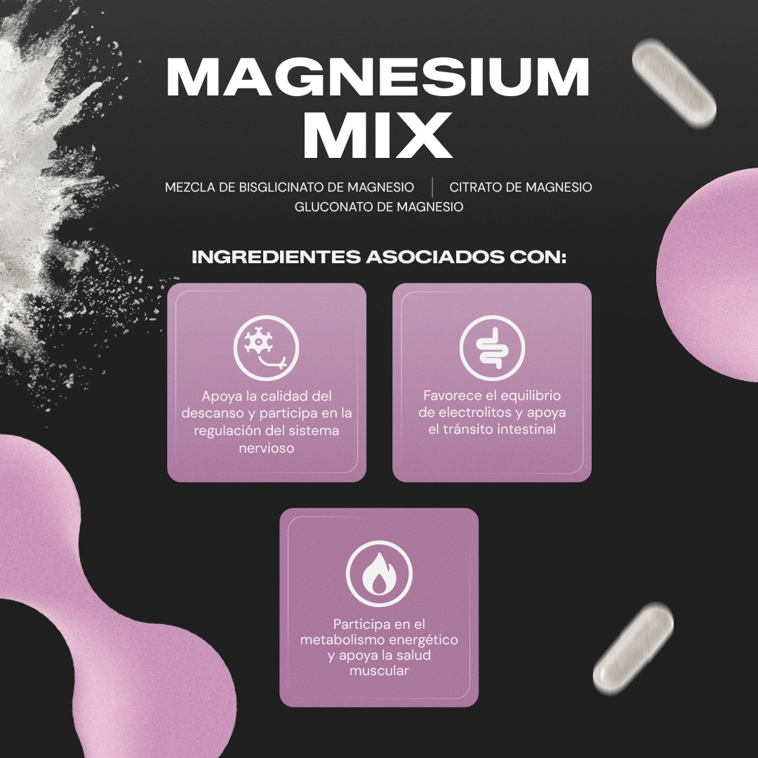Magnesium Mix+ | Triple Magnesio: Citrato, Bisglicinato y Gluconato