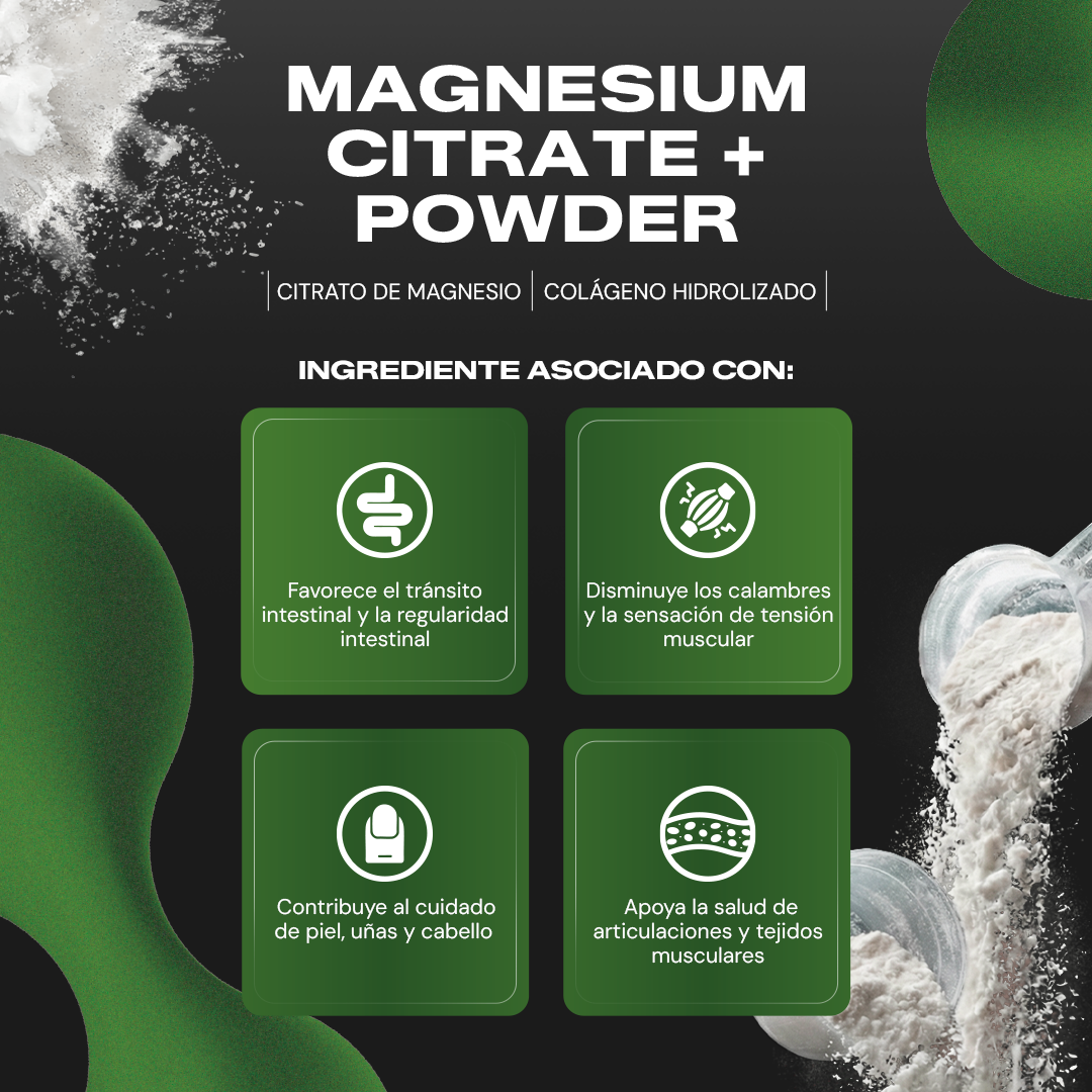 Magnesium Citrate+ Powder | Citrato de Magnesio con Colágeno Hidrolizado - En Polvo