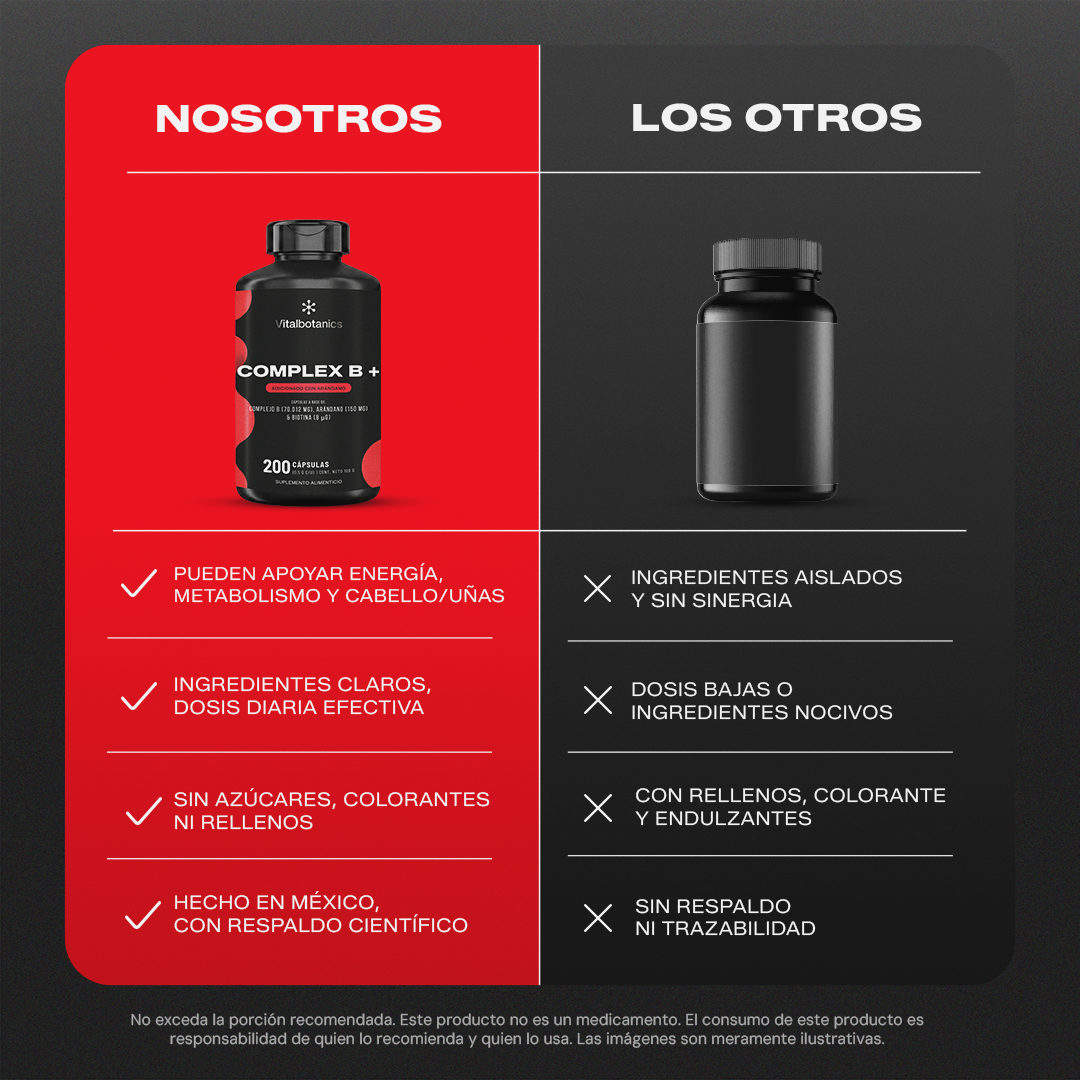 Comparativa Complex B+ 200c Vitalbotanics vs otras marcas de complejo B vitaminas