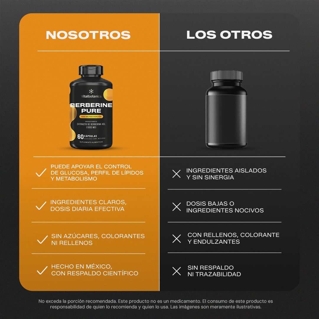 Comparativa Berberine Pure Vitalbotanics vs otras marcas de berberina en cápsulas