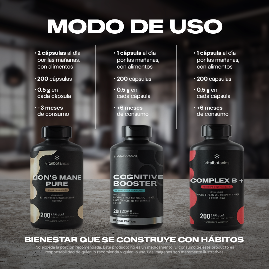 Modo de uso Kit Focus & Mind Vitalbotanics – cómo tomar los 3 suplementos del kit