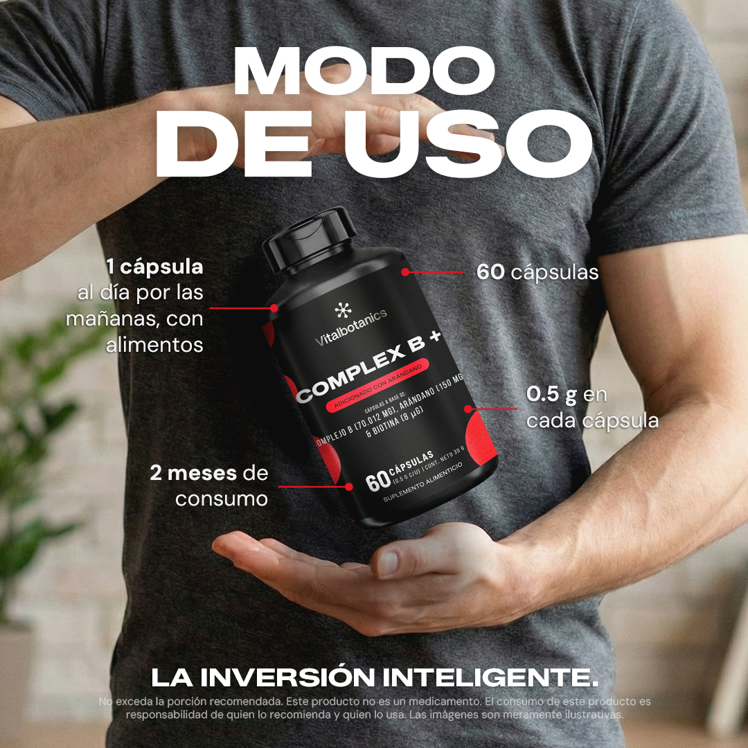 Modo de uso Complex B+ Vitalbotanics – 1 cápsula al día suministro 2 o 6 meses