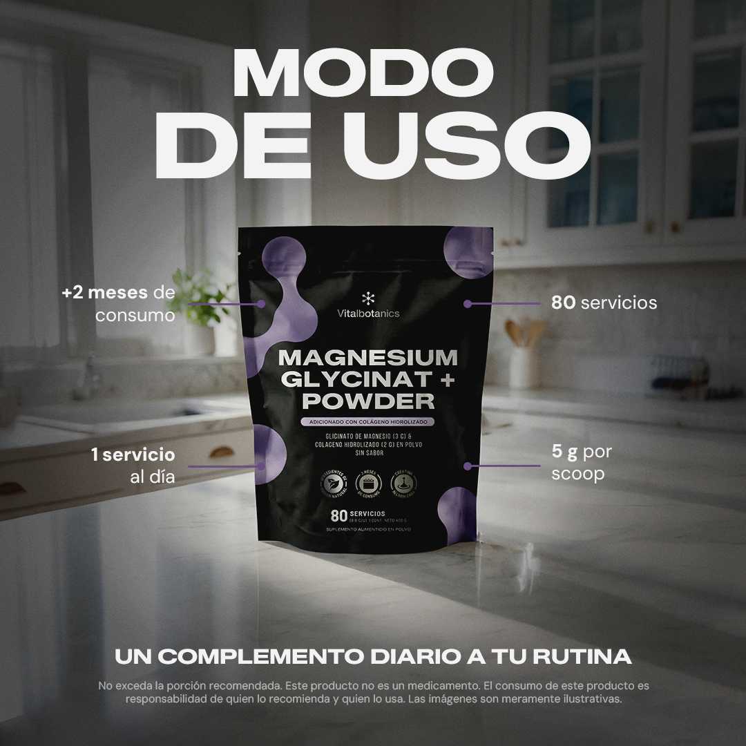 Modo de uso Magnesium Glycinate+ Powder Vitalbotanics – cómo tomar el glicinato en polvo