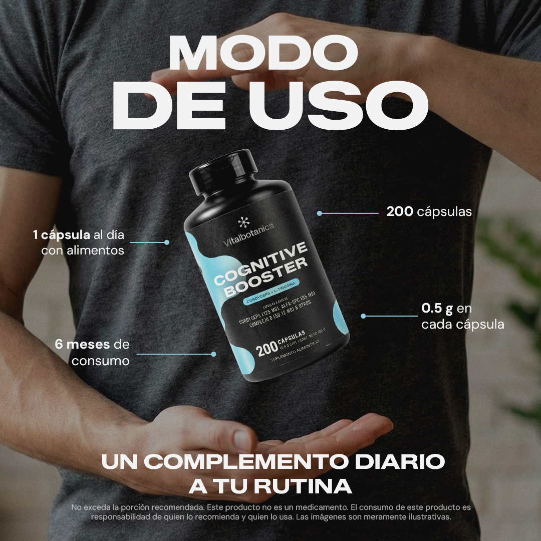 Modo de uso de Cognitive Booster Vitalbotanics – 500mg por cápsula, dosis recomendada