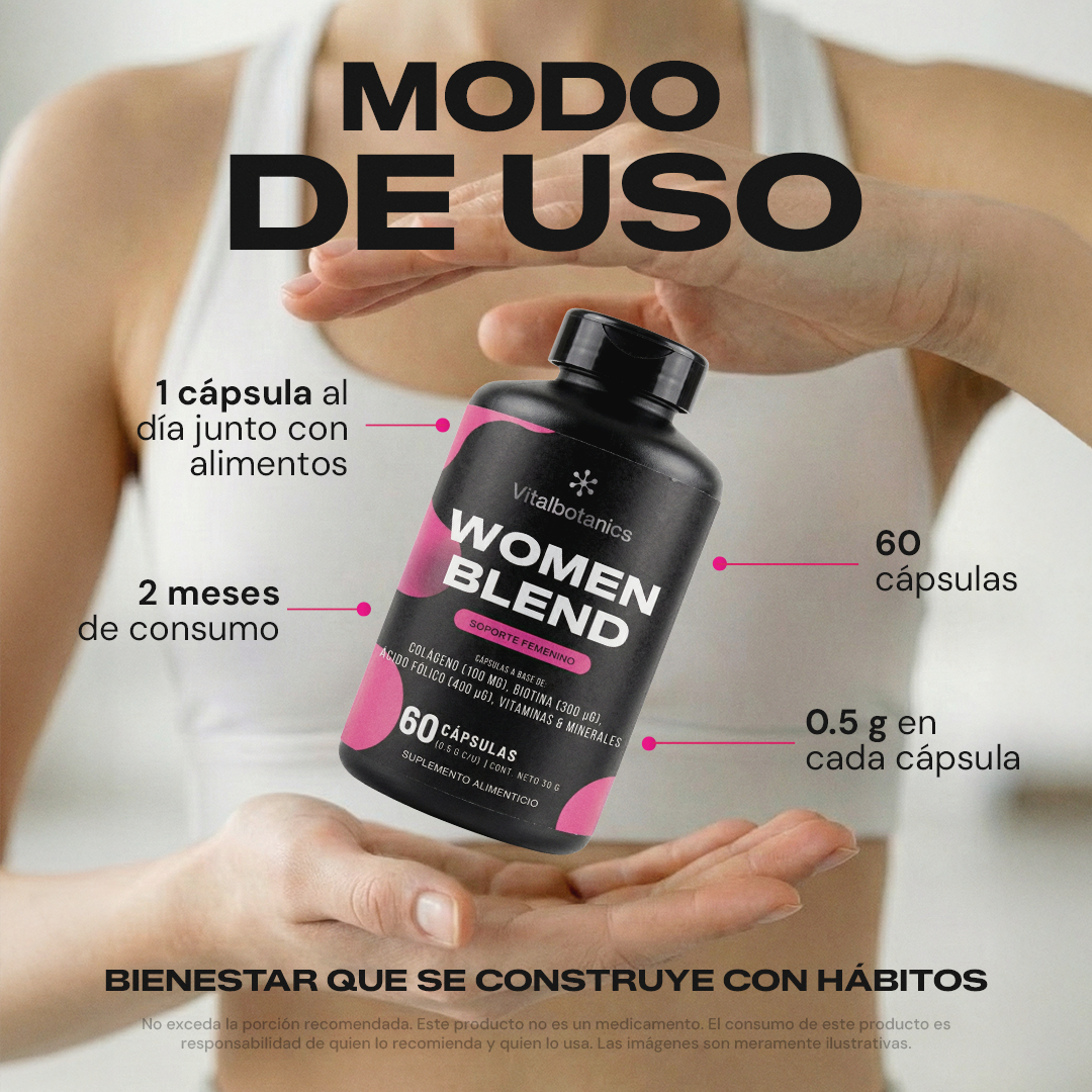 Modo de uso Women Blend Vitalbotanics – dosis recomendada de multivitamínico femenino