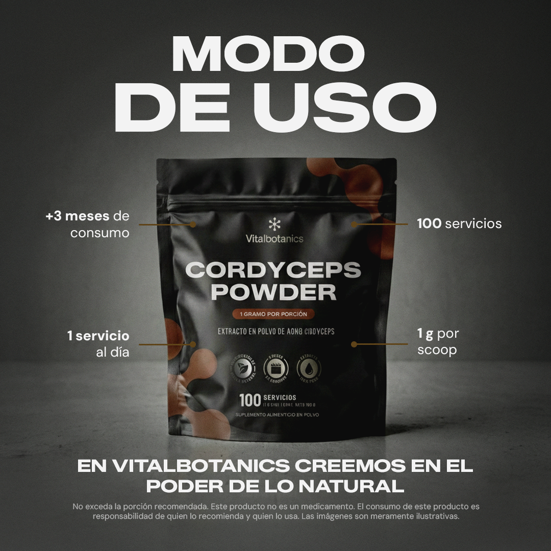 Modo de uso de Cordyceps Powder Vitalbotanics – cómo tomar el polvo de Cordyceps