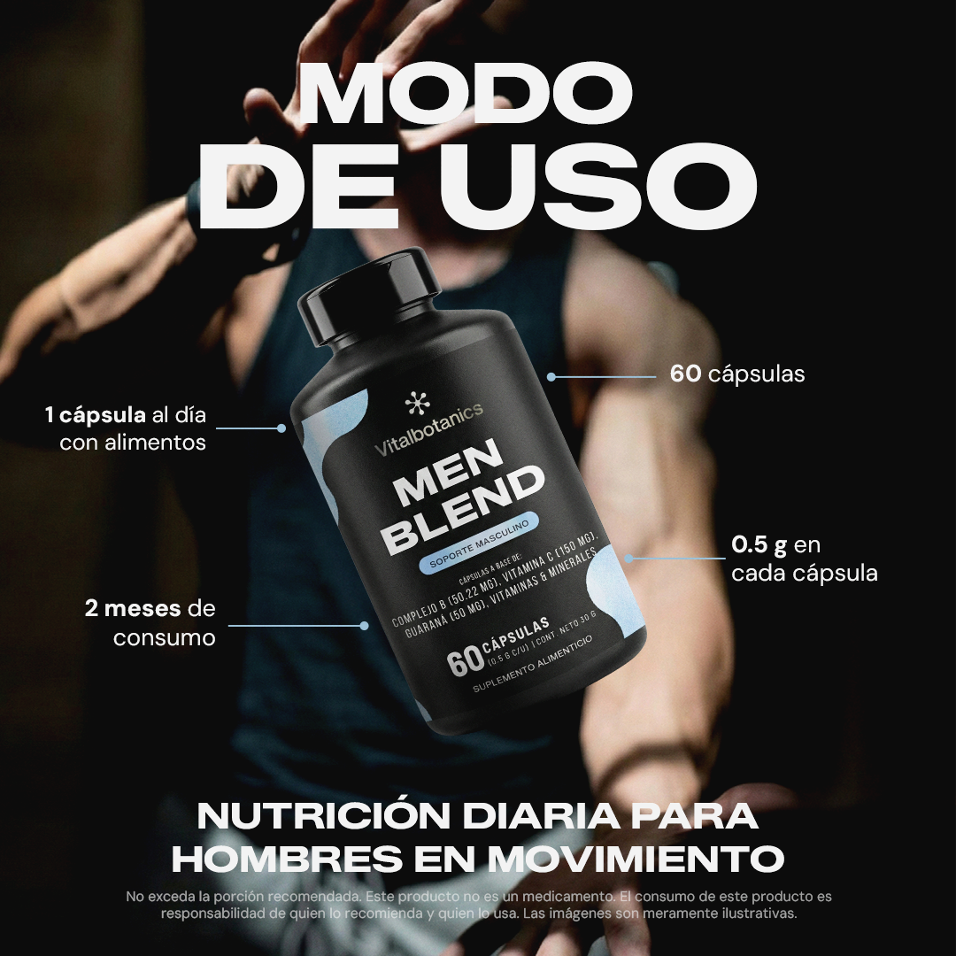Modo de uso Men Blend Vitalbotanics – dosis recomendada de multivitamínico para hombre