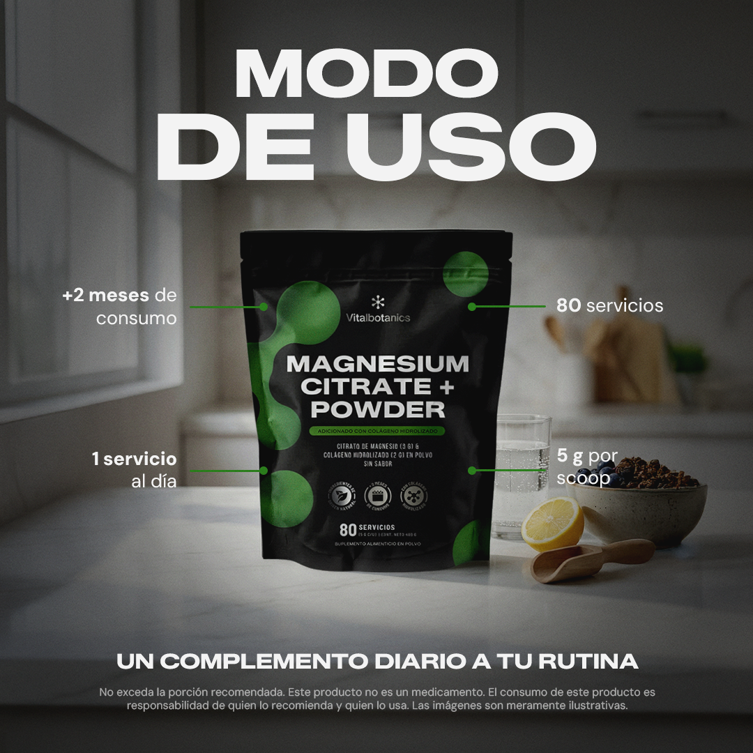 Magnesium Citrate+ Powder | Citrato de Magnesio con Colágeno Hidrolizado