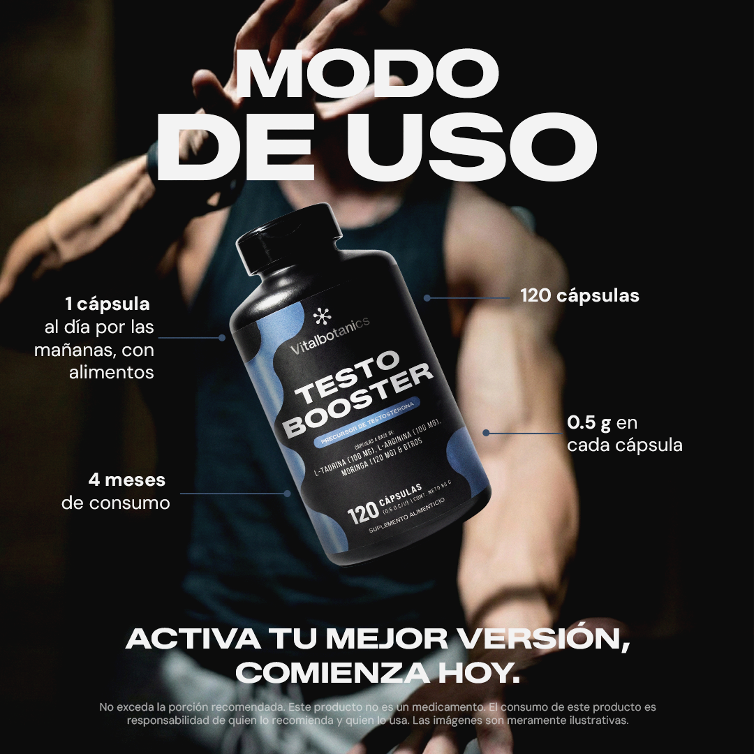 Modo de uso Testo Booster 120c Vitalbotanics – 1 cápsula al día suministro 4 meses