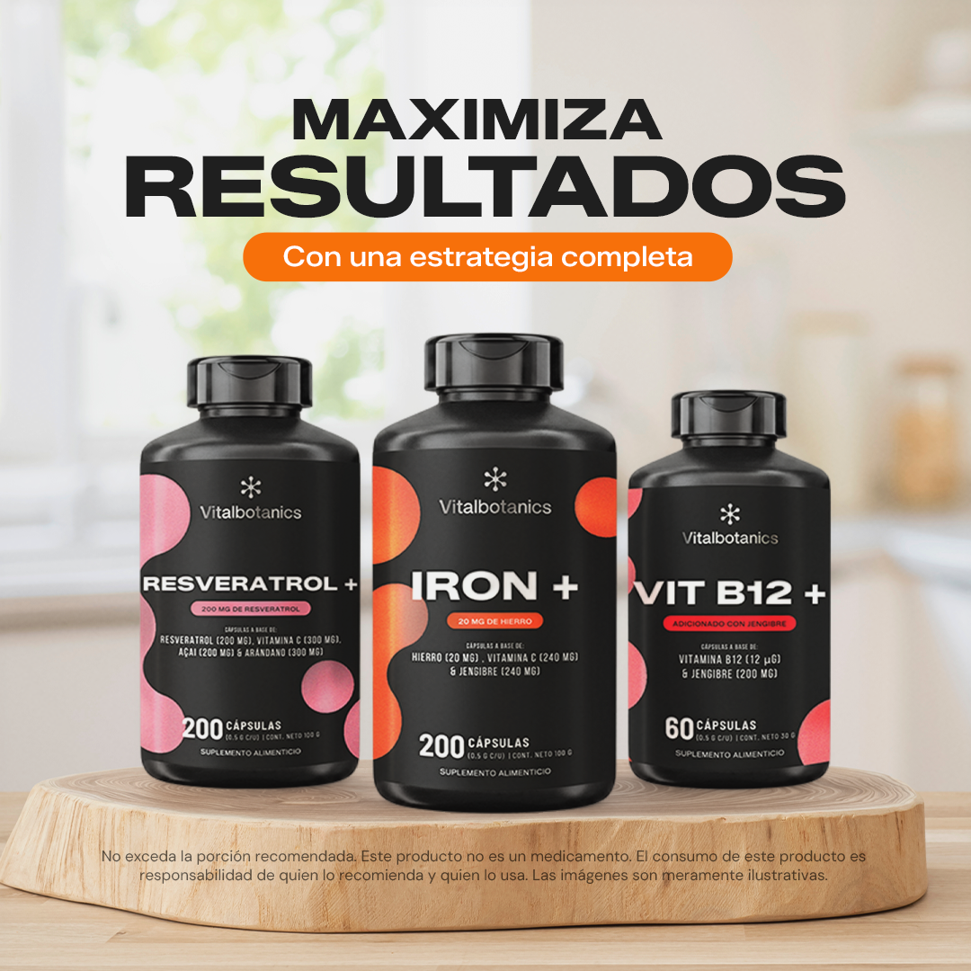 Presentaciones de Iron+ Vitalbotanics – 60 y 200 cápsulas