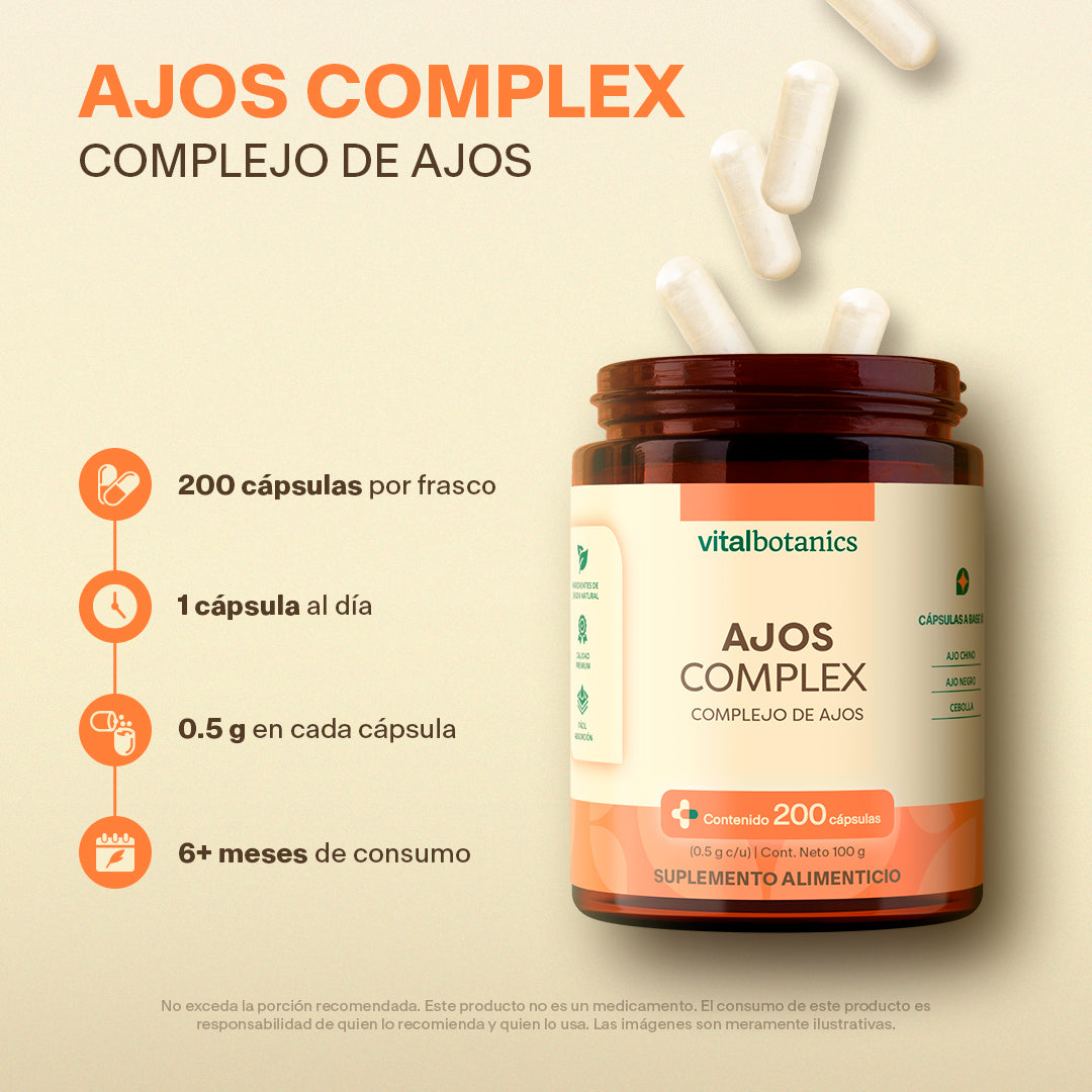 AJOS COMPLEX | Complejo de Ajo Chino, Ajo Negro y Cebolla – 200 Cápsulas