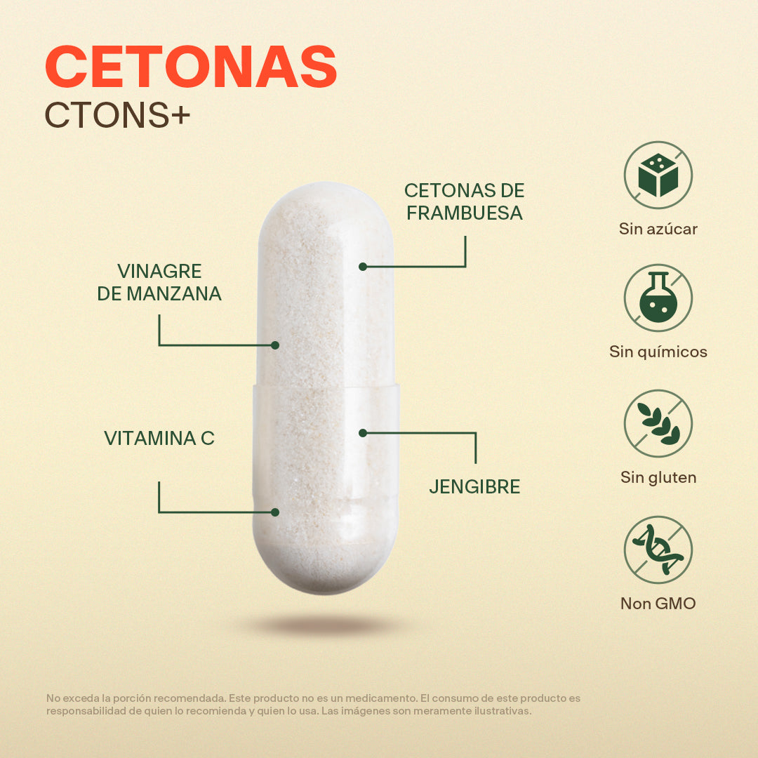 CTONS+ Cetonas de Frambuesa | 200 Cápsulas – Quema Grasa y Detox Natural