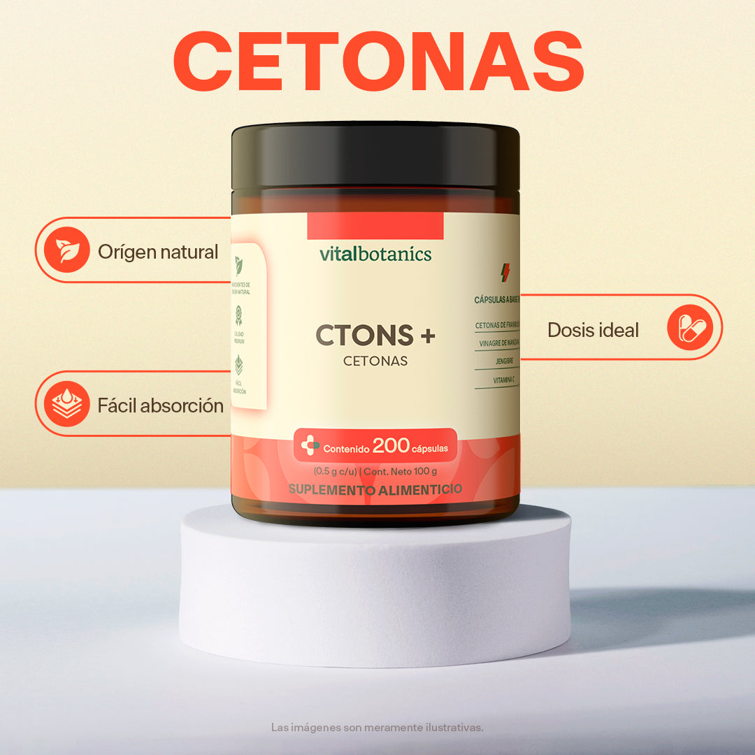 CTONS+ Cetonas de Frambuesa | 200 Cápsulas – Quema Grasa y Detox Natural