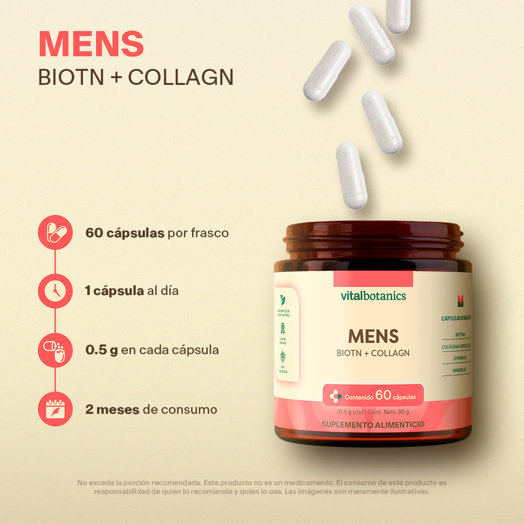 Colágeno y biotina para hombres (60 Cápsulas) - VitalBotanics