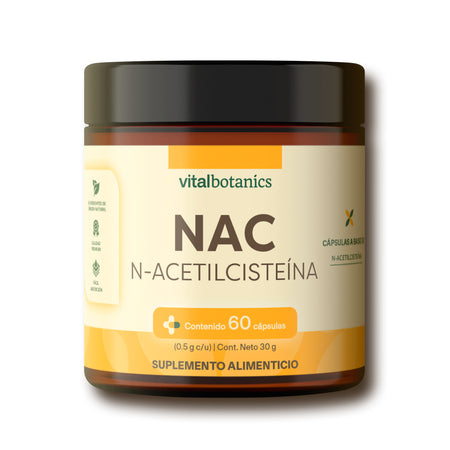 Frasco de NAC Vitalbotanics – N-Acetilcisteína y Cisteína antioxidante en cápsulas