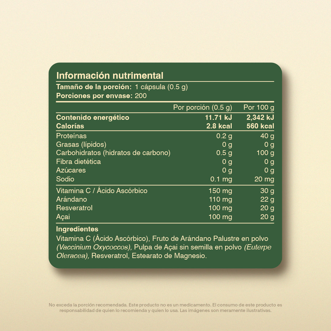 RESVERATROL | Arándano, Açaí y Vitamina C – 200 Cápsulas Antioxidante