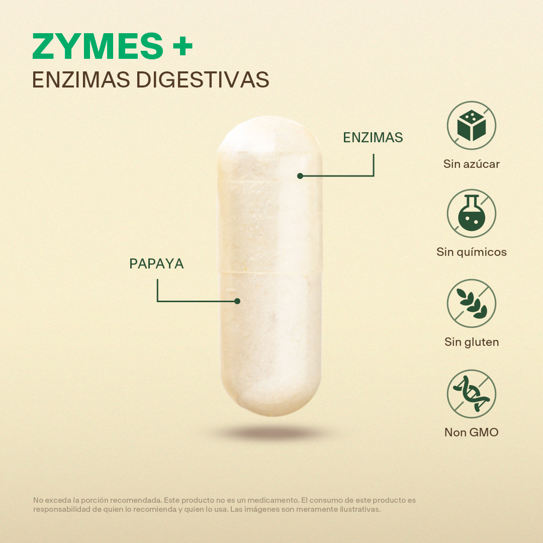 ZYMES+ Enzimas Digestivas | 120 Cápsulas – Digestión Sin Pesadez