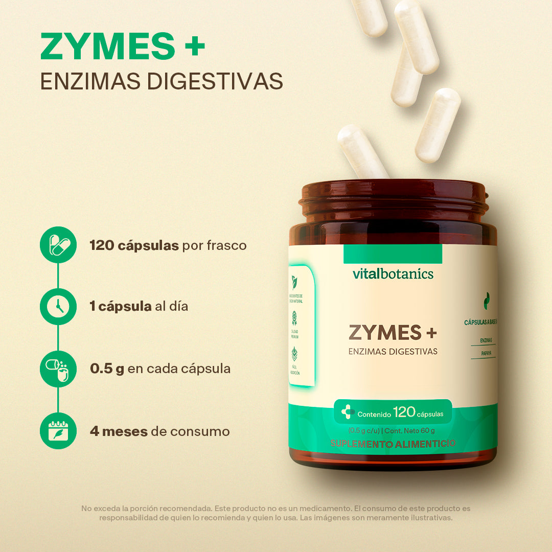 ZYMES+ Enzimas Digestivas | 120 Cápsulas – Digestión Sin Pesadez