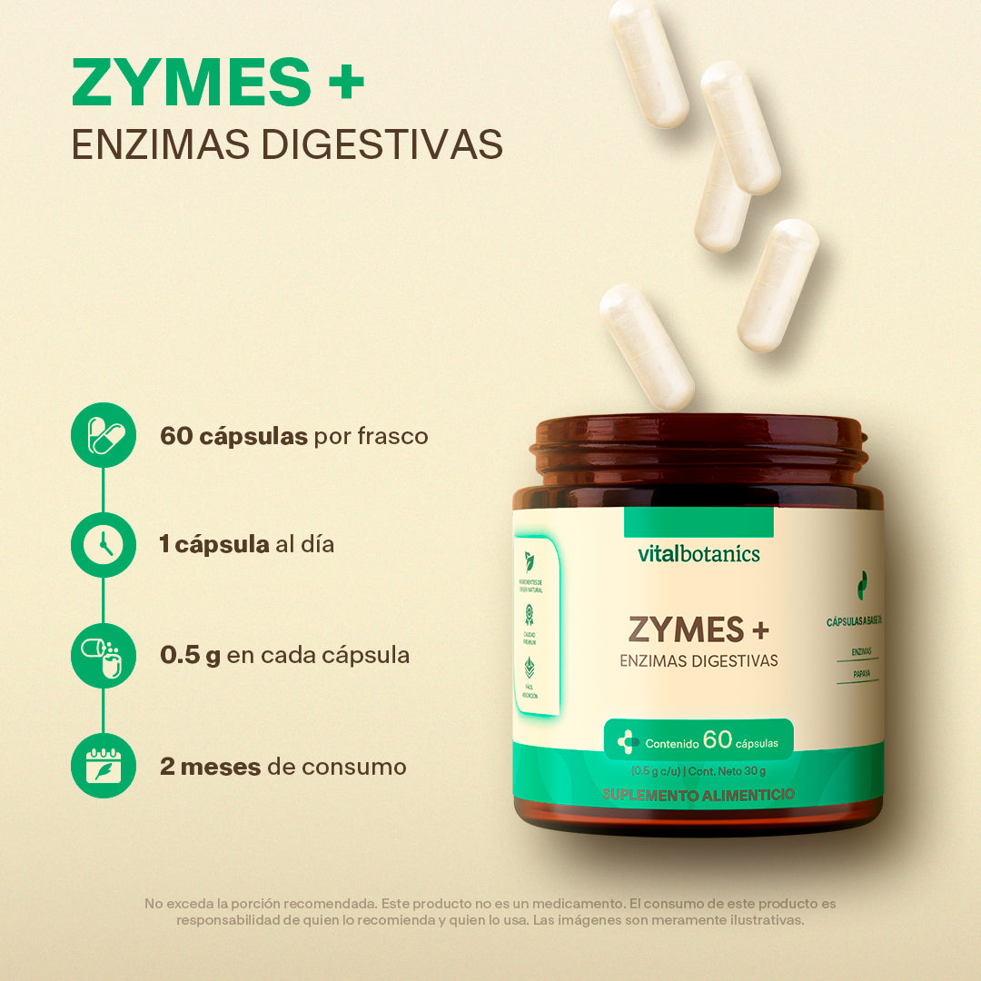Ingredientes de origen natural Vitalbotanics – cinco enzimas digestivas por cápsula