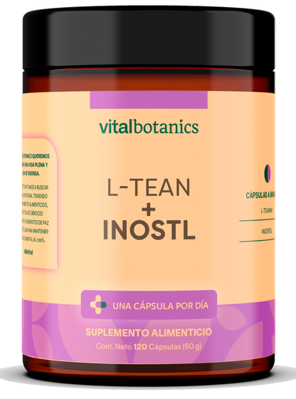 L-TEAN + INOSTL |  L-Teanina, L-Glutamina e Inositol. 120 capsulas de 500mg (4 meses). VitalBotanics. Multivitaminico con L-Glutamina, Suplementos Alimenticios. Libre de Gluten y Aditivos. Apto Dieta Keto.