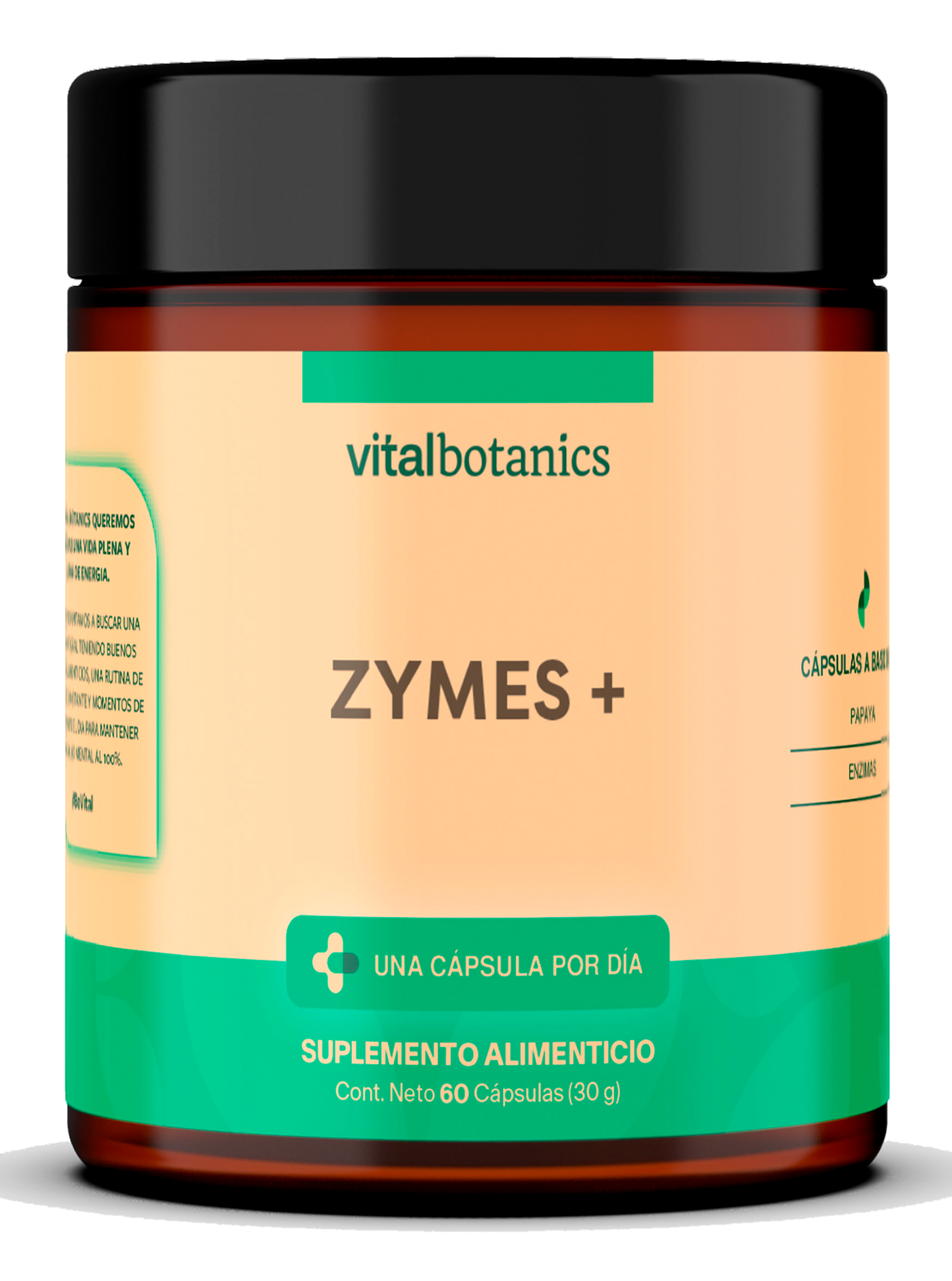 ZYMES + | Enzimas Digestivas con Papaya, mezcla de enzimas como Papaína, Bromelina, Pancreatina y Lipasa. Con 60 cápsulas de 500mg (2 meses). VitalBotanics. Suplementos Alimenticios. Digestive Enzymes