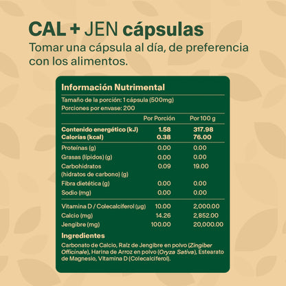 CAL + JEN | Calcio y Jengibre 200 cápsulas de 500mg