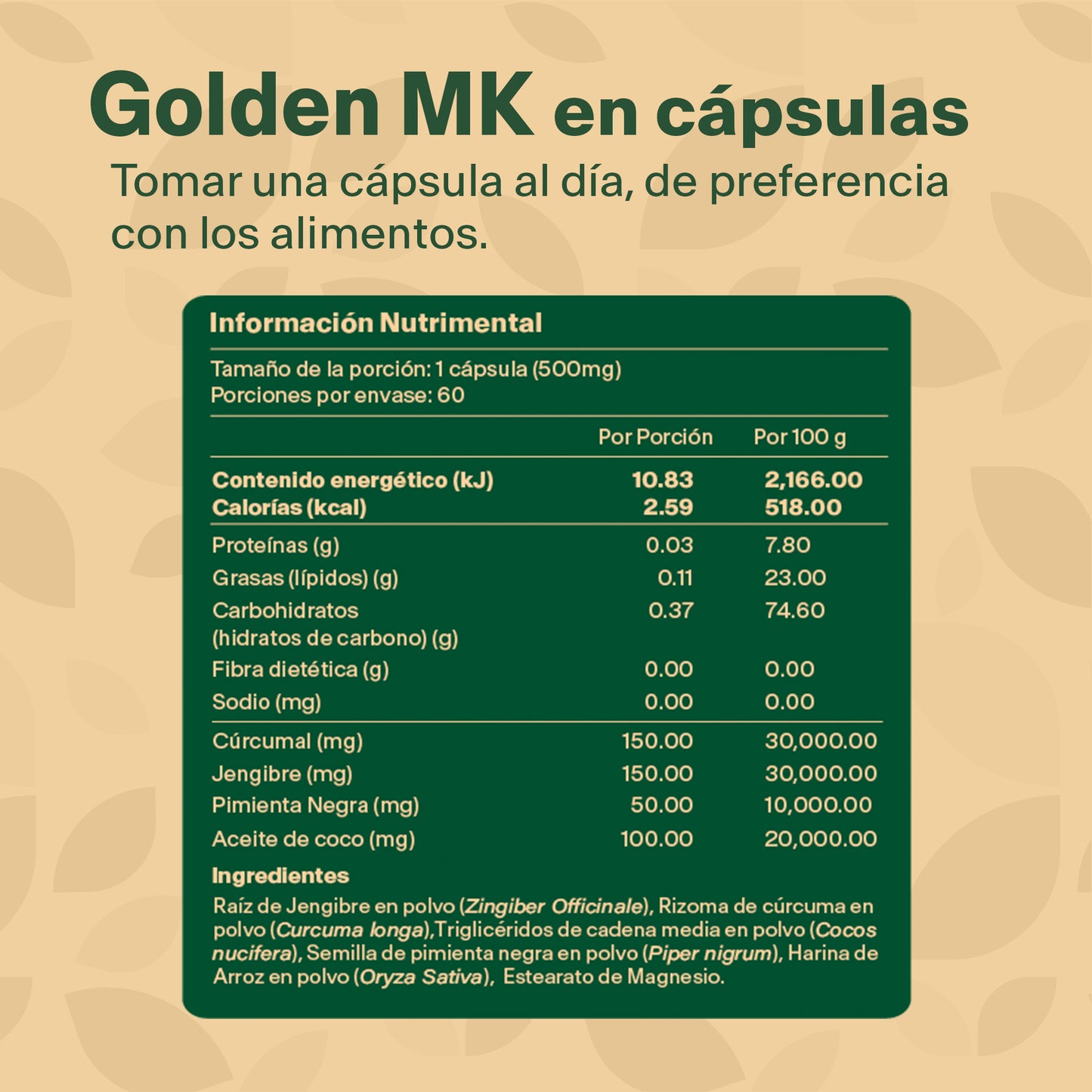 GOLDEN MK |Cúrcuma, Jengibre, Pimienta y Aceite de Coco