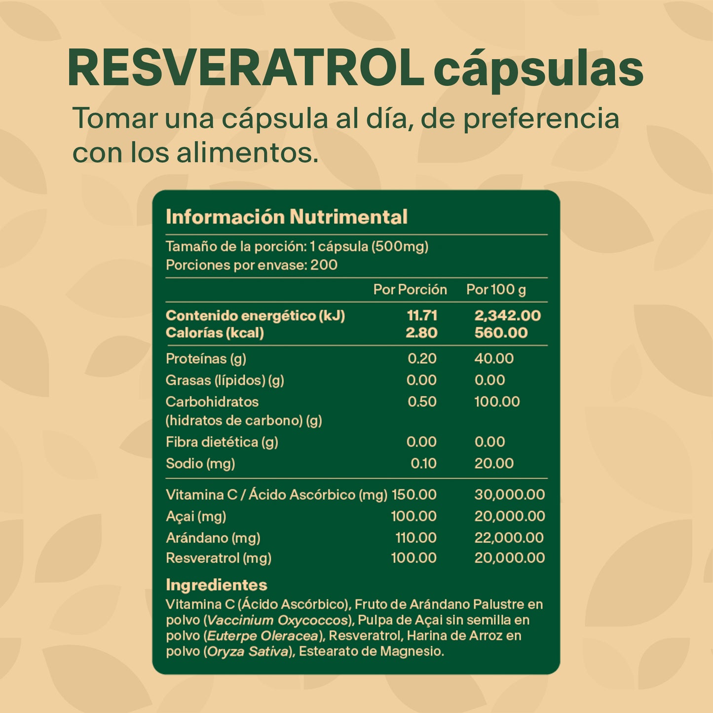 Resveratrol | 200 cápsulas de 500mg