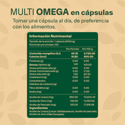 Multi Omega | Aceite de Linaza, Aceite de Olivo Extra Virgen y Aceite de Pescado