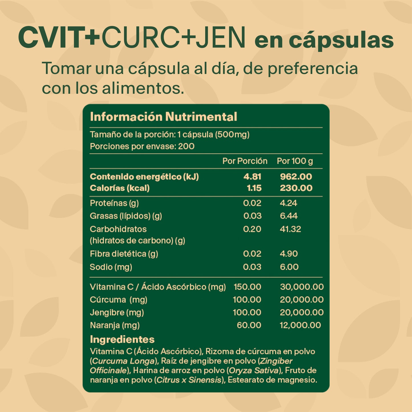 C VIT + CURC + JEN | 200 cápsulas de 500mg