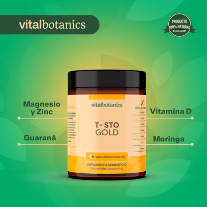 T-STO GOLD | Vitamina D, Potasio, Zinc, L-Arginina, L-Taurina, Guaraná y Moringa