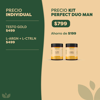 KIT PERFECT DUO MEN | POTENCIALIZADOR | T-STO GOLD, L-ARGININA + L-CITRULINA