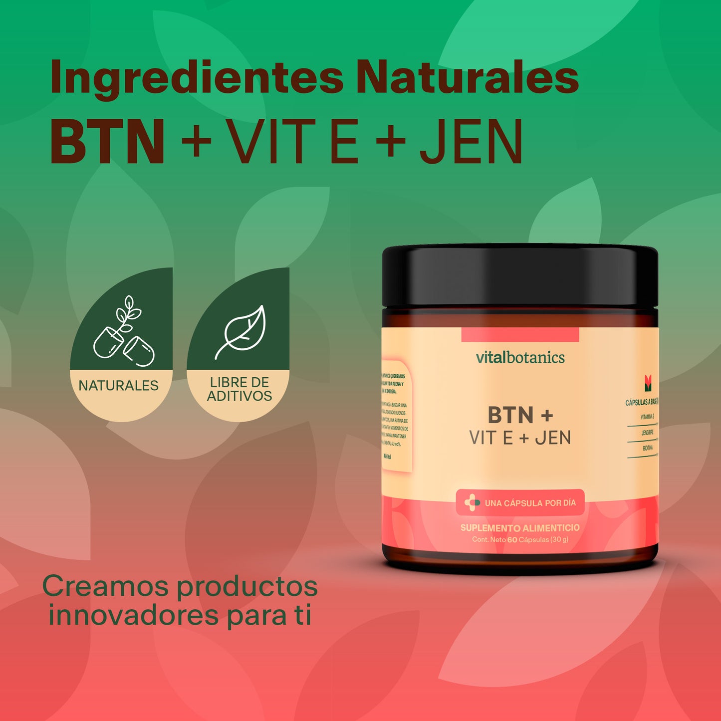 BTN + VIT E + JEN | Vitamina E / Alfa Tocoferol, Biotina y Jengibre